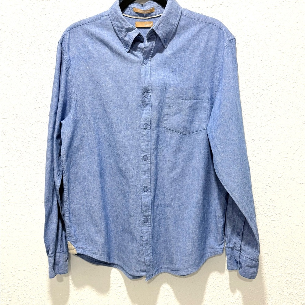 Bruno men's linen blend button-down shirt in blue‎ M